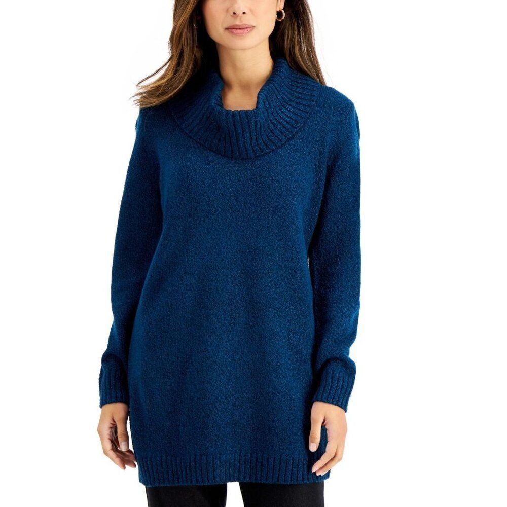Karen Scott Women's Cowl Neck Tunic Sweater Teal Lake Marled, Sz. PS